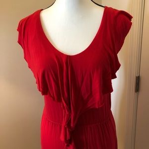 Knee length cotton red dress